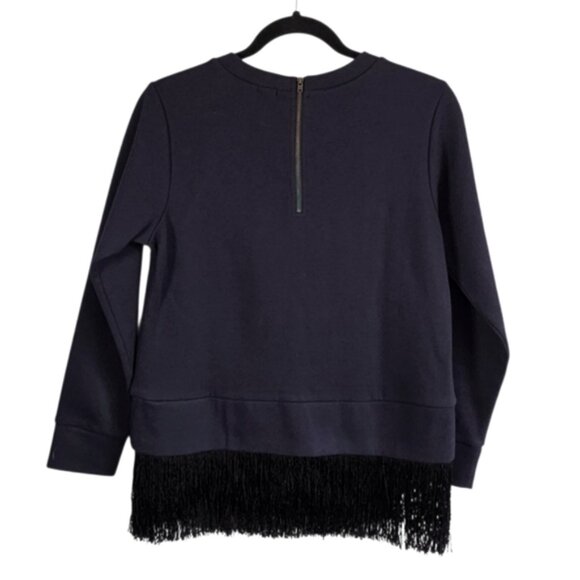 J.Crew Navy Sweatshirt with Black Fringe Hem Sz XS - Picture 5 of 10